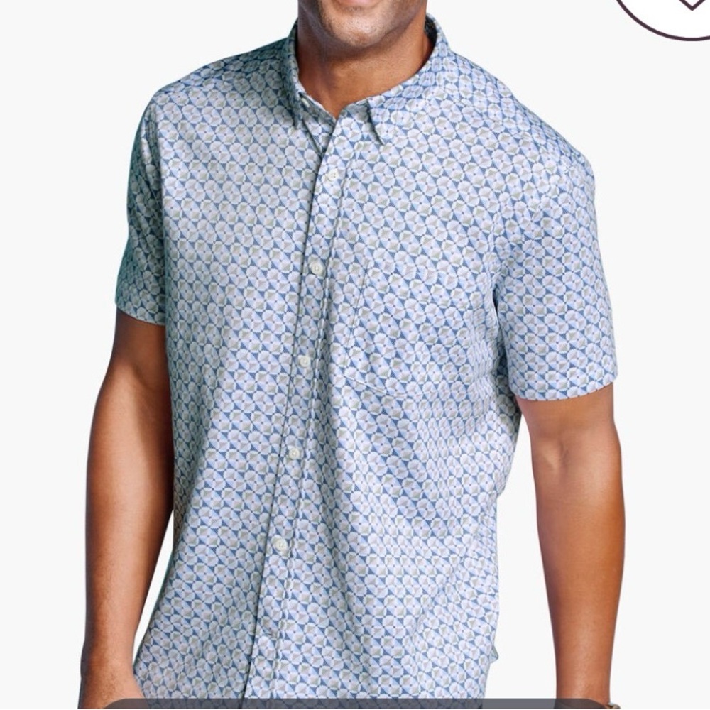 Johnston & Murphy Light Blue Geometric Short-Sleeve Button-Down Shirt